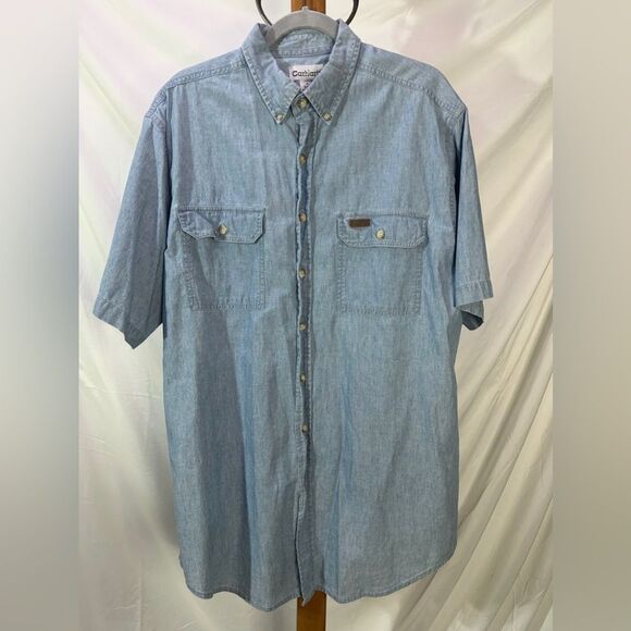 Carhartt Vintage Denim Shirt Button Up Chambray Work Shirt 100% Cotton Sz Large - Picture 1 of 7